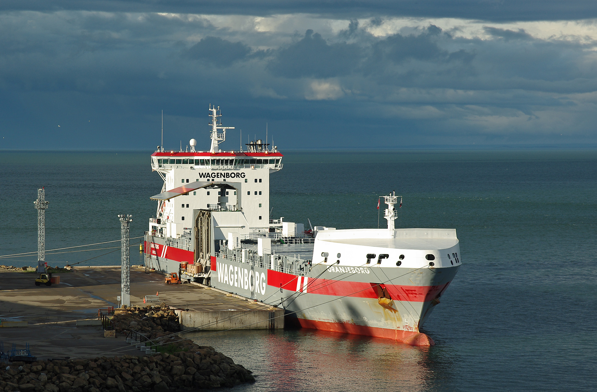 m.v. Oranjeborg loading paper in Pointe-au-Pic, Quebec, Canada