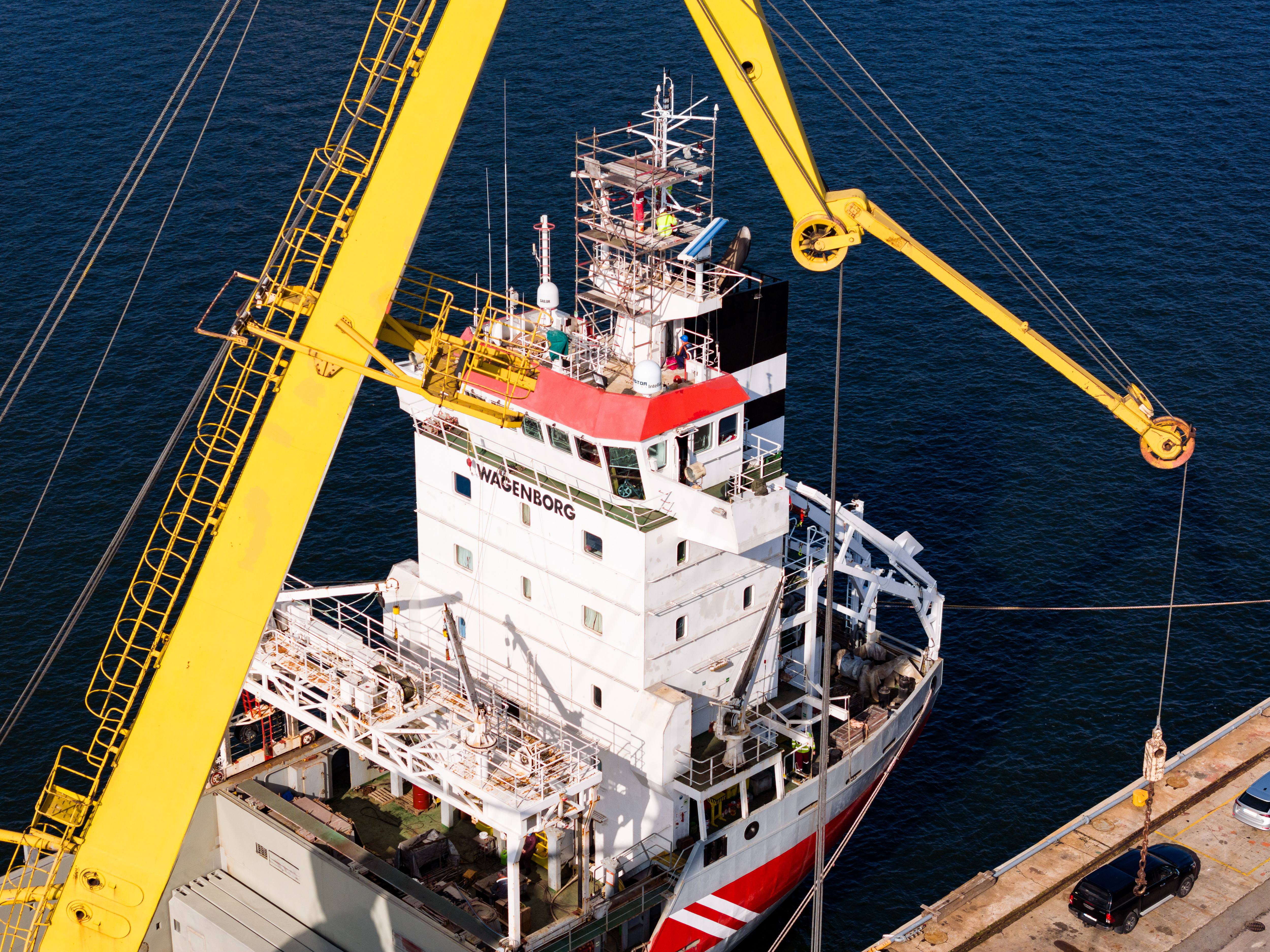 Installation of the V-sat on the bridge deck
