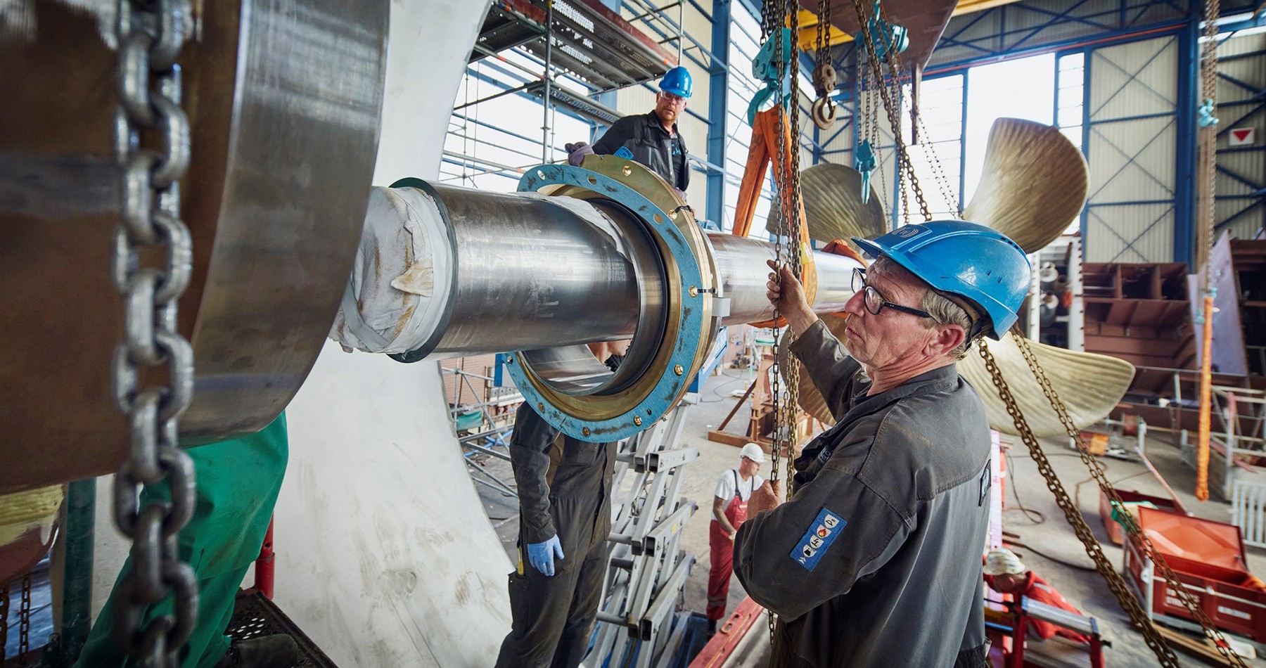 Construction EasyMax 2 in progress with installation of propeller shaft